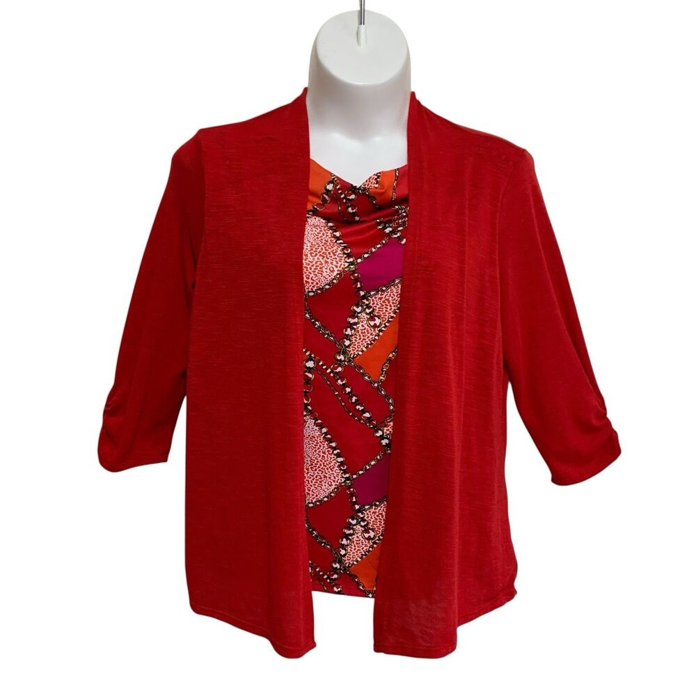 Elementz Cardigan Tank Combo Womens Size XL Multicolored 3/4 Ruched Sleeve